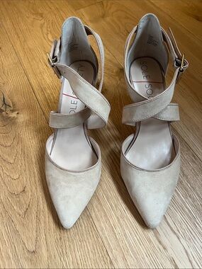 Sole Society Nude Beige Pointed-Toe Crisscross Ankle Strap Heels